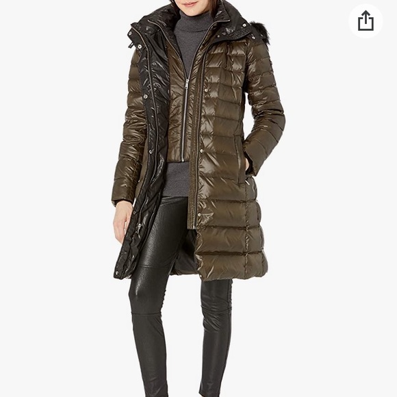 Andrew Marc, Gayle Luxe Fox Fur Trim Hooded Down Jacket Forest Olive XS $476 - Picture 1 of 5